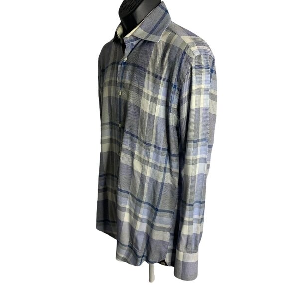 Circle of Gentlemen Button Up Long Sleeve Shirt M Blue Plaid Cotton Collared - Picture 3 of 6